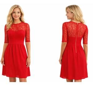 Sandro Paris Red Lace Bustier Style  Classy Short Dress Size Small